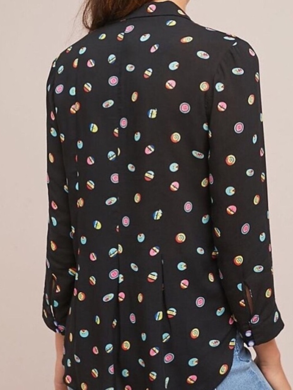 Anthropologie Conversations 13 of 52 Novelty Print Pintuck Blouse Black Size 8 - Picture 4 of 16